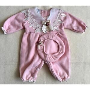 Vintage 90s It's Baby 2-Piece Jumpsuit Set Girls 12-18 Months Pink Lace Collar